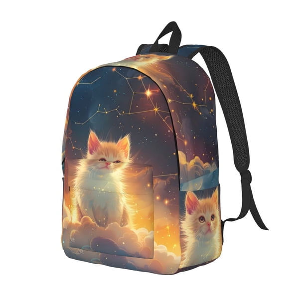 Disketp Starry Sky Constellation Cat Mochila de Lona Estampada, Mochila Escolar de Viaje Ligera para Estudiantes y Portátil-Medium