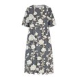 thumbnail image 4 of GaThRRgYP A-Line Silhouette Round Neck Dress-Universally Flattering,Womens Fashion Printed Short Sleeve Round-neck Long Dress Gray L, 4 of 5