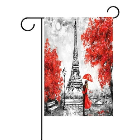 Outdoor Eiffel Tower POPCreation Valentine's Day Paris Eiffel Tower Garden Flag Oil Painting Cityscape Outdoor Flag Home Party 28x40 inches ()