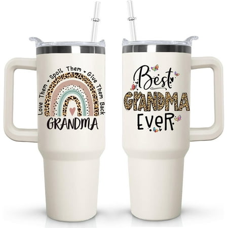 Grandma Tumbler with handle Lid and Straw 40 oz Best Grandma Ever Vacuum Insulated Travel Coffee Mug CupTumbler Mothers Day Gifts for Grandmothe