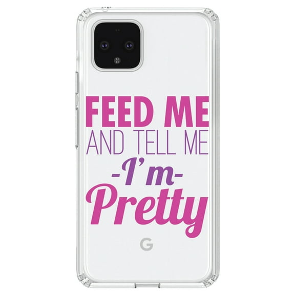 DistinctInk Clear Shockproof Hybrid Case for Google Pixel 4 (6.1" Screen) - TPU Bumper Acrylic Back Tempered Glass Screen Protector - Feed Me and Tell Me I'm Pretty