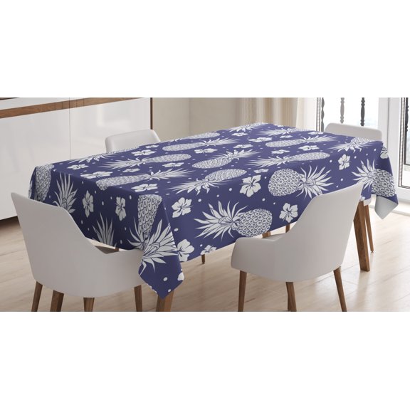 Ambesonne Fruits Tablecloth Rectangular Table Cover, Pineapple Floral Vintage, 52"x70", Lavender White