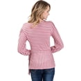 thumbnail image 2 of Fashion Latitude 3/4 Sleeve Surplice Long Sleeve Side Tie Striped Wrap Top Blouse (Mauve & White, Large), 2 of 2