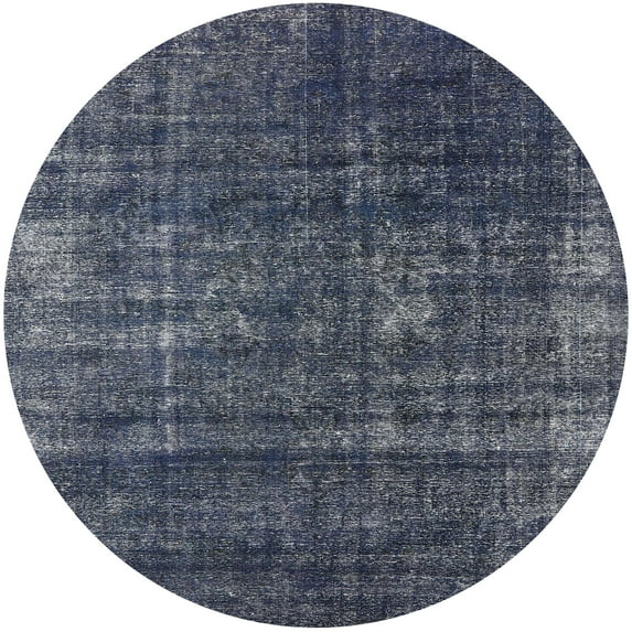 Ahgly Company Indoor Round Mid-Century Modern Dark Slate Blue Oriental Area Rugs, 6' Round