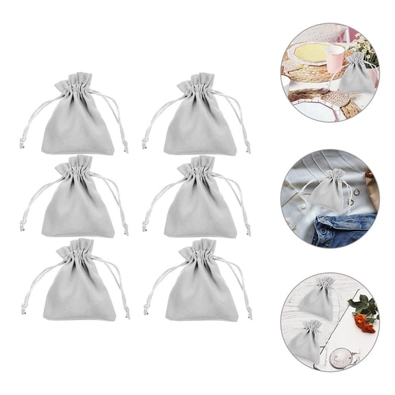 OULII 6-Pack Light Grey Drawstring Storage Bags Fabric Pouches for and , Perfect for Loved