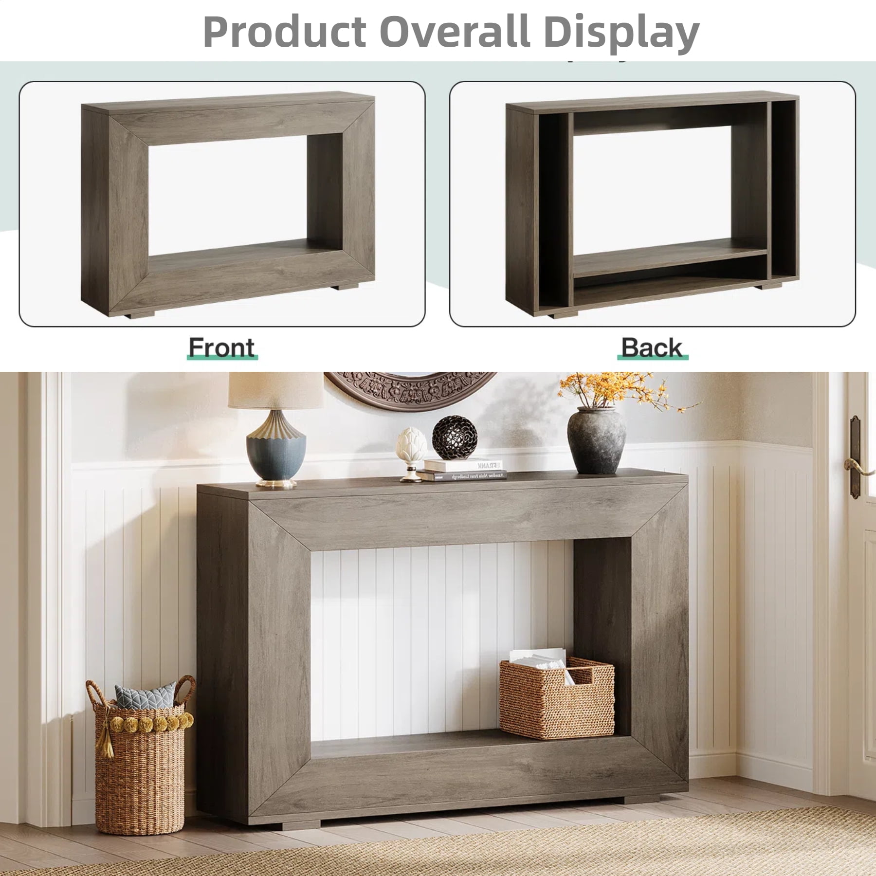 Fnova Farmhouse Console Table for Entryway, 47.2" Long Narrow Wood Entryway Table, Easy Assembly, Light Gray