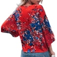 thumbnail image 2 of UHNDY Women's Summer Floral Print Top 3/4 Flared Sleeve V-Neck T-Shirt,Red flower,2XL, 2 of 4