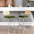 thumbnail image 2 of Zesthouse 25.6" Rattan Counter Height Bar Stools Set of 2, Mid Century Modern Velvet Counter Stools with Cane Back and Chrome Metal Base, Olive Green, 2 of 13