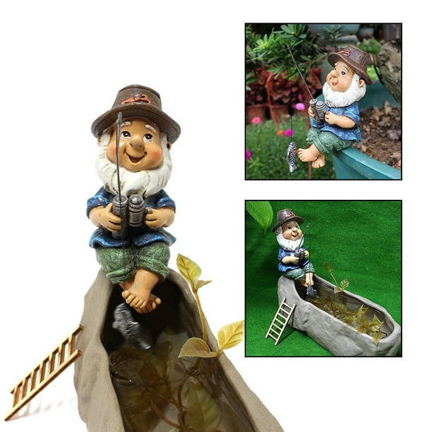 Coiry Creative Fishing Dwarf Ornaments Resin Fishing Dwarf Gnome Statue  Waterproof Ingenious Design for Outdoor Home Garden Yard Decor 