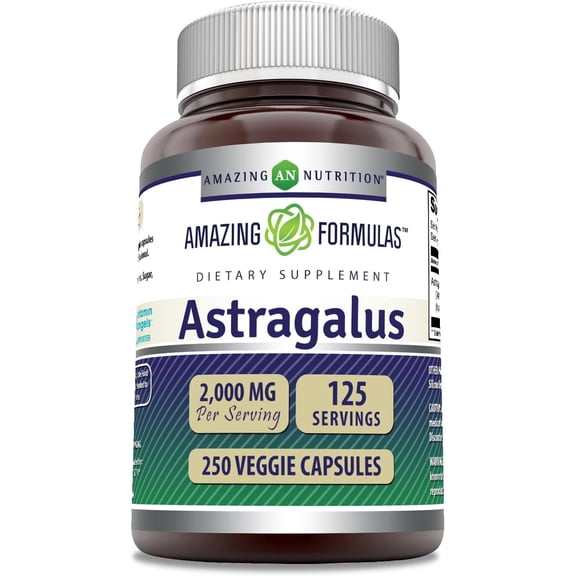 Amazing Formulas Astragalus 2000 mg Per Serving 250 Capsules Supplement | Made From Pure Astragalus Membranaceus Plant Root Extract | Non-GMO | Gluten Free