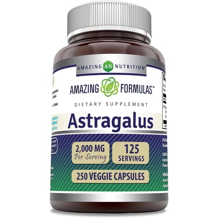 Amazing Formulas Astragalus 2000 mg Per Serving 250 Capsules Supplement | Made From Pure Astragalus Membranaceus Plant Root Extract | Non-GMO | Gluten Free