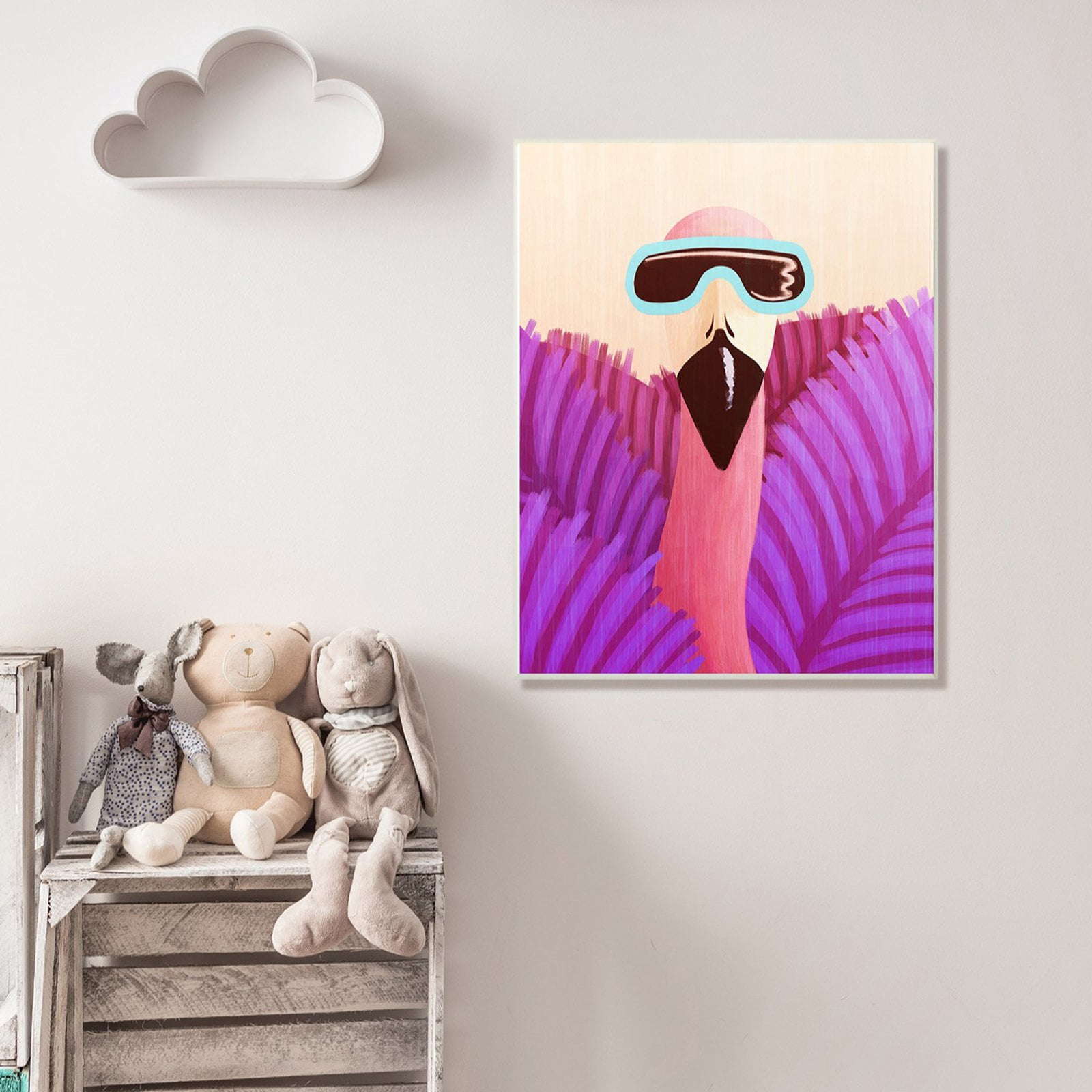 The Stupell Home Decor Collection Flamingo in Sunglasses And Purple Leaves Wall Art