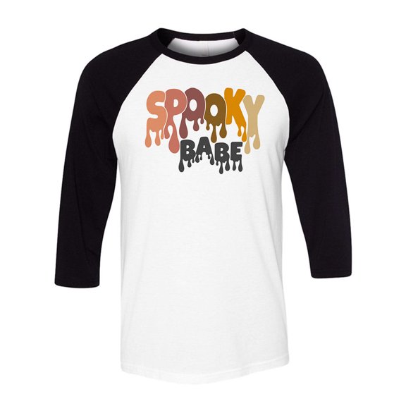 Drippy Spooky Babe Three-Quarter Raglan Sleeve Baseball Shirt Unisex X-Small White/Black