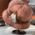 thumbnail image 4 of Women's Floral Crochet Beanie Thickened Wool Blend Windproof Winter Knit Hat, 4 of 5