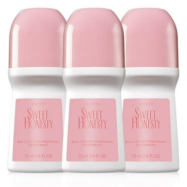 Avon  Sweet Honesty Deodorant 2.6 oz./75ml - Roll-On Antiperspirant Deodorant Anti-Whitening - Non-Staining - Quick-Drying Formula - 3 Pack