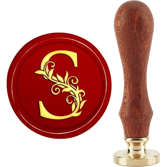 Initial Alphabet S Wax Seal Stamp Vintage Botanical Leaves Letter Sealing Wax Stamps 30mm Removable Brass Stamp Head with Wood Handle for Wedding Invitation Christmas Thanksgiving Mixed Color