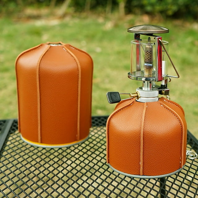 Estuche de cuero para tanque de gas plano para acampar al aire libre Lámpara de vapor para acampar retro Tanque de combustible Estuche protector para tanque de gas Estuche de poliuretano para estufa