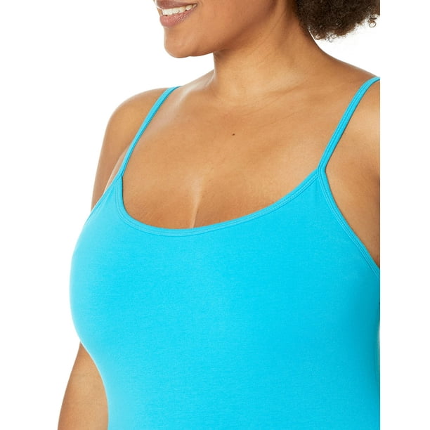 Hanes Womens Stretch Cotton Cami with Built-In Shelf Bra, 2XL, Flying  Turquoise