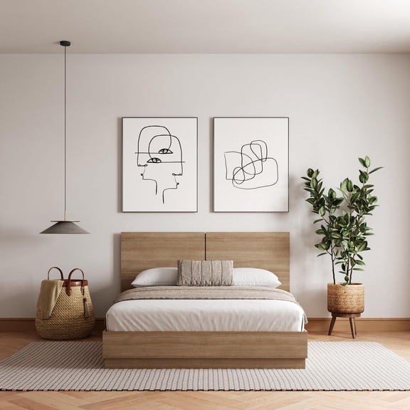 Nexera Milano Queen Platform Bed with Headboard, Brown Oak