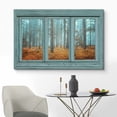 thumbnail image 2 of wall26 - Vintage Teal Window Looking Out Into a Blue Foggy Forest During Fall Time - Canvas Art Home Art - 12"x18", 2 of 5