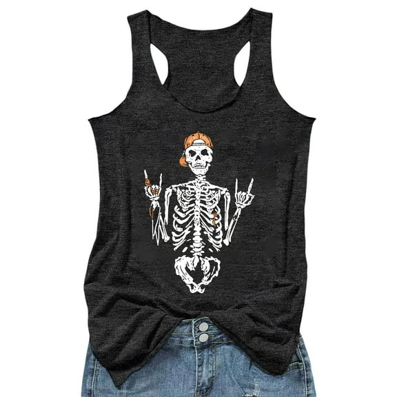 Puliio Women'S Tank Tops Personality Printed Sleeveless Vest Top Summer Fashion Outdoor Leisure Loose Racerback Camisole Tops