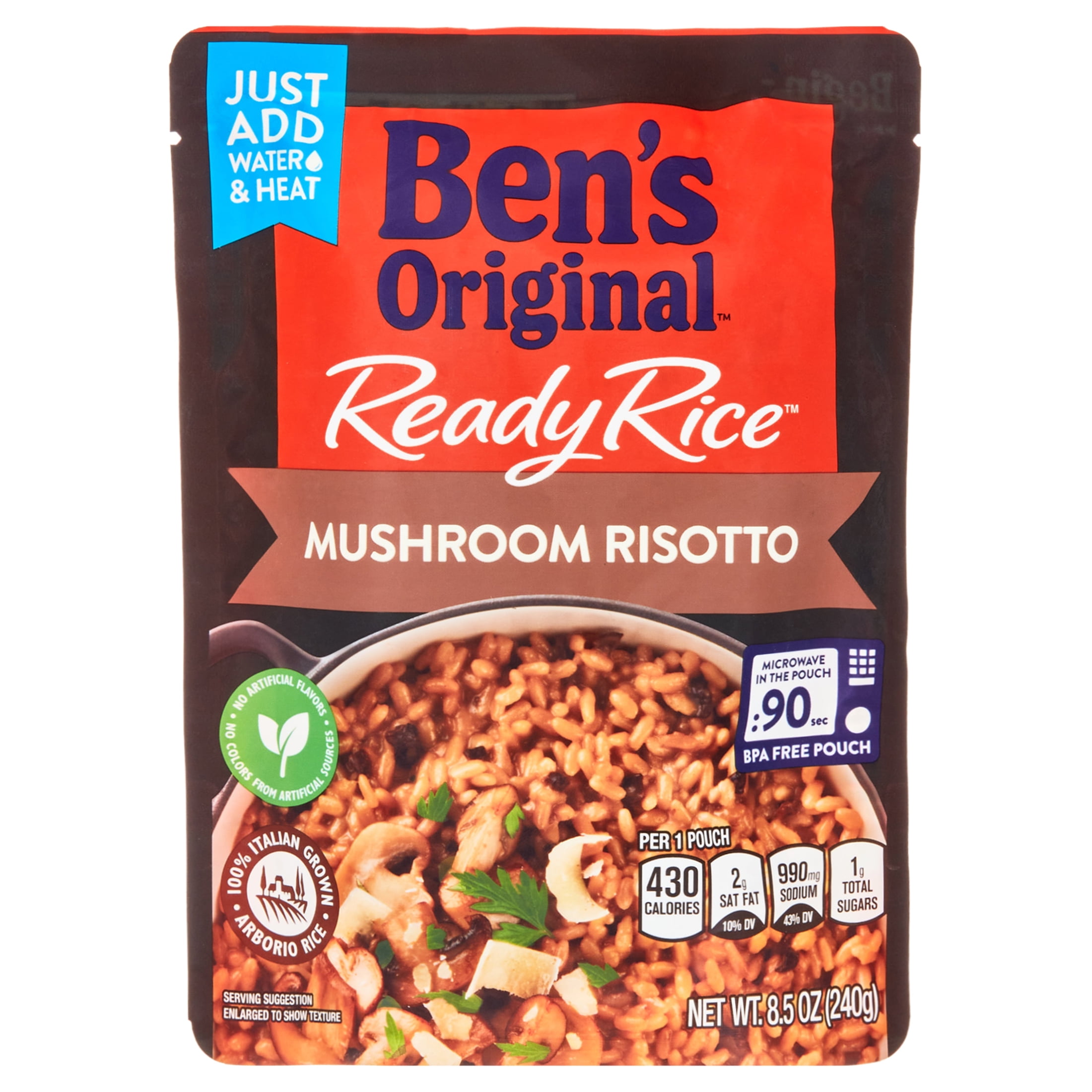 (6 pack) Ben's Original Ready Rice Mushroom Risotto Flavored Rice, Easy Dinner Side, 8.5 oz Pouch