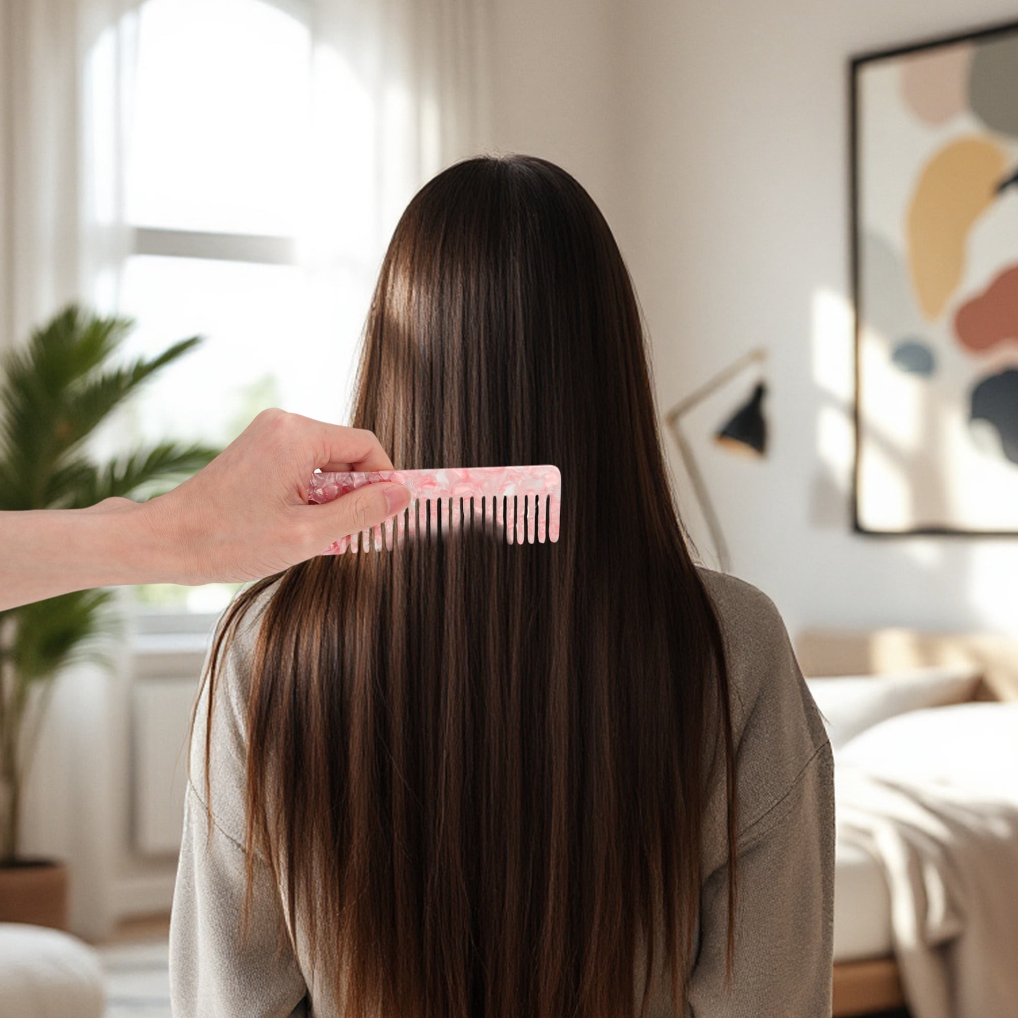 Unique Bargains 1 Pc Stylish  Exquisite Marble Pattern Hair Comb for All Hair Types Pink