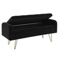 thumbnail image 3 of Modern Velvet & Metal Storage Ottoman/Bench in Black & Gold Leg, 3 of 7