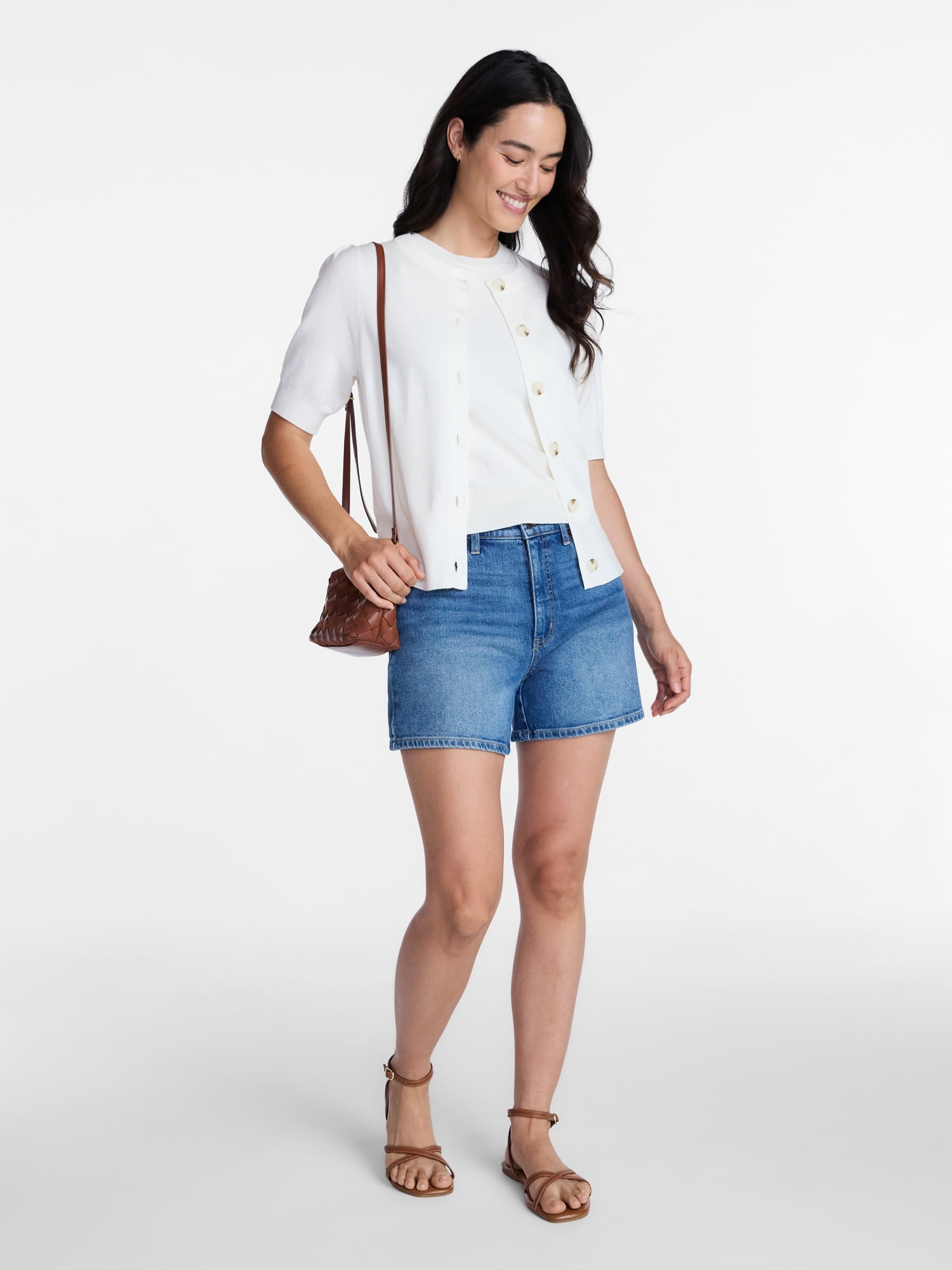 Time and Tru Woman's Crew Cardigan with Short Sleeves, Sizes XS-XXXL