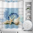 thumbnail image 2 of No Hook Shower Curtain, Blue Coastal Starfish Shower Curtains for Bathroom with See Through Top Window, Vintage Wooden Nautical Coral Summer Waterproof & Washable Bath Curtain 66"x72", 2 of 9