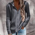 thumbnail image 3 of Rib Knit Long Sleeve Hoodies Women Loose Casual Pure Color Zip Up Drawstring Cardigan Sweater Outwear Coat Blue Grey M, 3 of 6