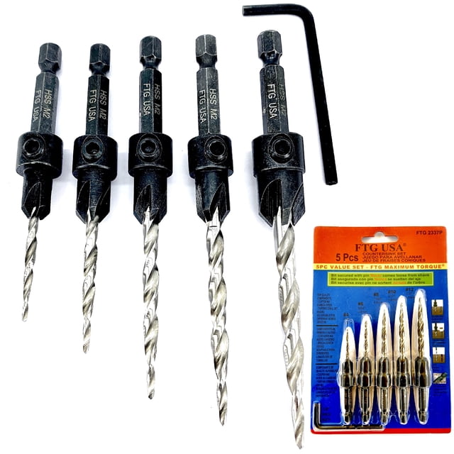 Juego de brocas avellanadas FTG USA, 5 unidades, para carpintería