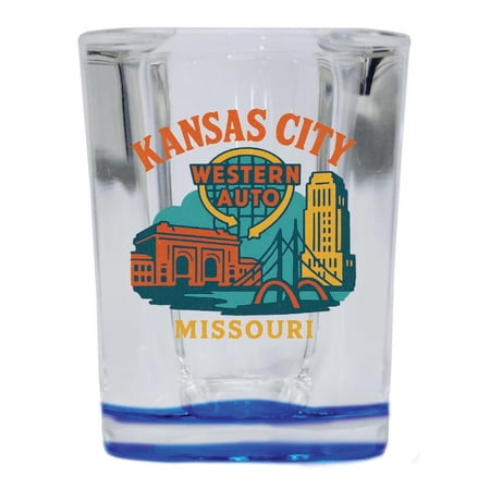 Kansas City Missouri Vintage Design Souvenir 2 oz Square Shot Glass – Blue