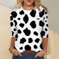 thumbnail image 2 of TSADFHJI Chandails en Molleton pour Femmes Zip Tops d'Été pour Femmes Col Rond Manches Trois-Quarts T-Shirt Imprimé Floral Confortable Blouse L Blanc, 2 of 5