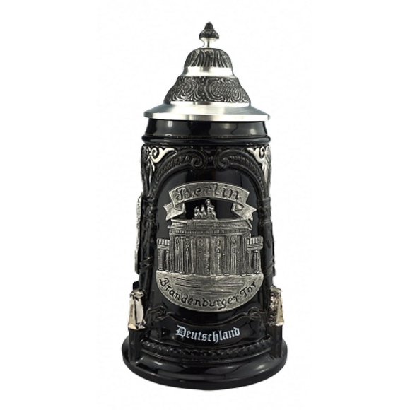 Chope de Bière Allemande Berlin Stein 1ère Édition 0.5 Litre, Collection Villes d'Allemagne, Chope de Bière avec motifs Étain