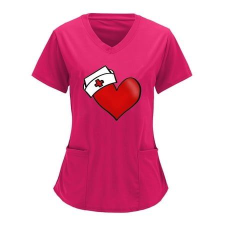 

Funicet Savings Clearance 2023! Plus Size Tops for Women Nursing Uniforms Cute Cartoon Graphics Scrubs Tops V Neck Working Uniform Short Sleeve Tops T-Shirts Workwear with Pockets