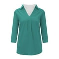 thumbnail image 5 of Aboser Ladies Tops and Blouses Dressy Casual Collared Tunic Top Flowy 3/4 Length Sleeve Shirts Solid Color V Neck T Shirt Loose Fit Work Blouse, 5 of 6