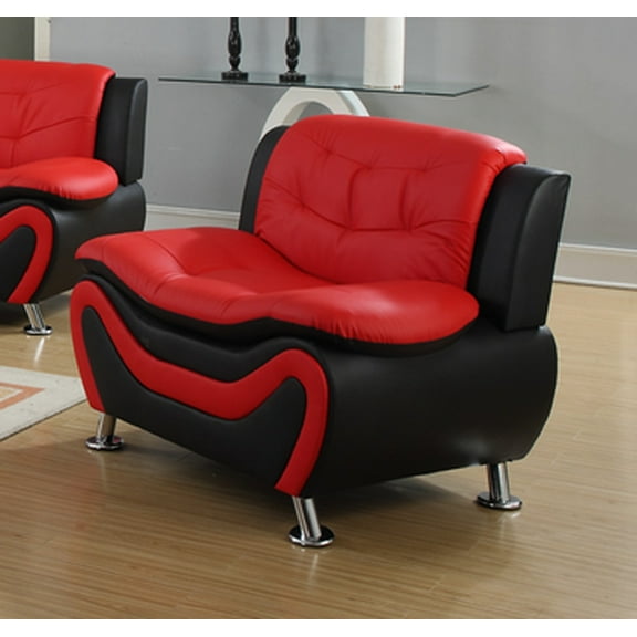 Frady Black and Red Faux Leather Modern Chair