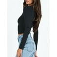 thumbnail image 3 of Women's Slim Fit Crop Tops Long Sleeve Square Neck Solid Color T-Shirt, 3 of 9