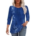 thumbnail image 5 of Oplxuo Striped Shirts for Women 2025 Trendy 3/4 Sleeve Crewneck Blouses Button Dressy Casual Loose Fit Lightweight Tops, 5 of 7