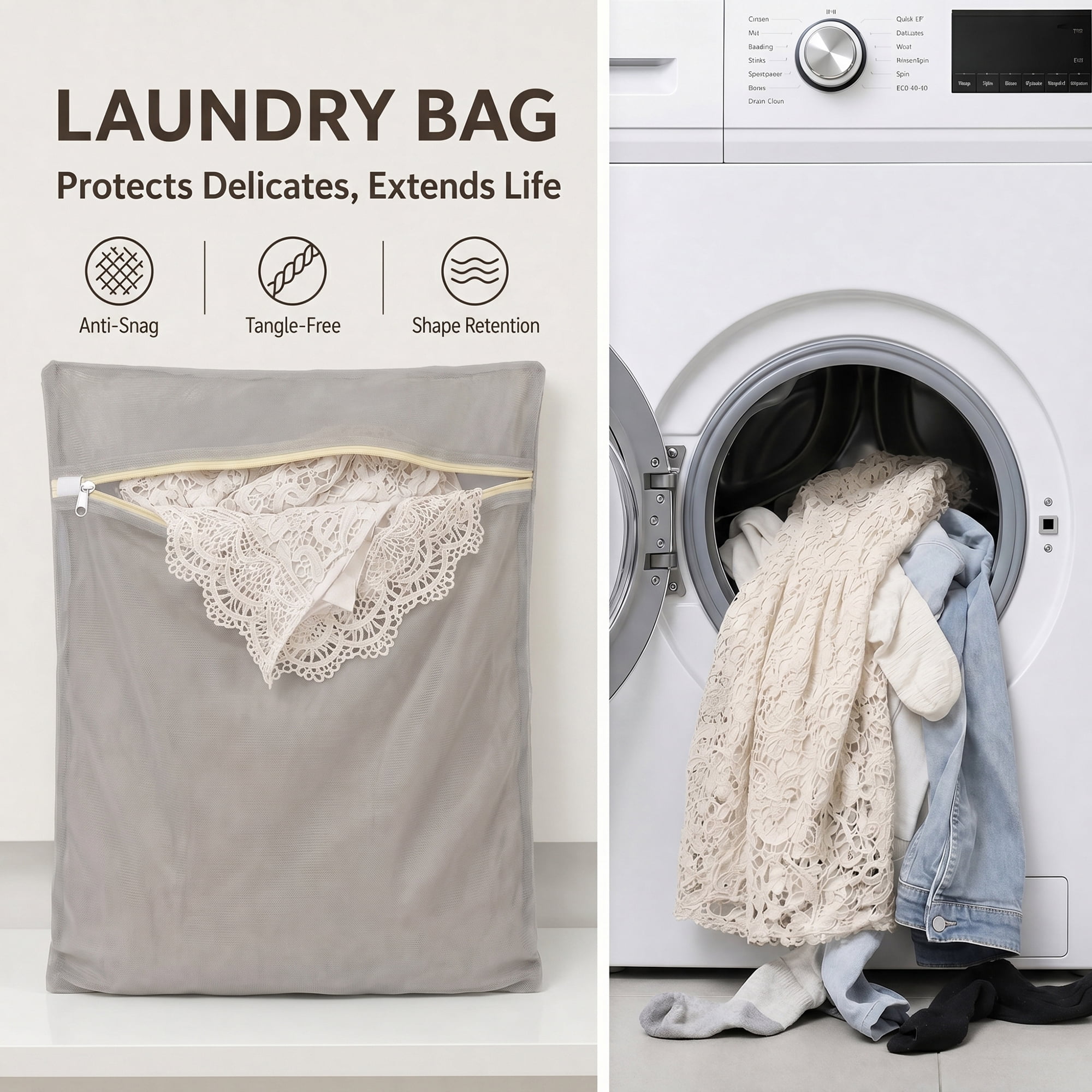 Unique Bargains 6Pcs Durable Zipper Closure Mesh Laundry Bag Gray