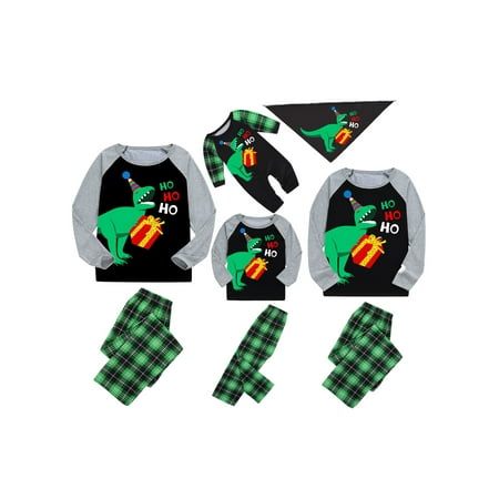 

Suanret Family Matching Christmas Pajamas Sets Long Sleeve Dinosaur Print T Shirt and Plaid Pants Holiday Sleepwear Set