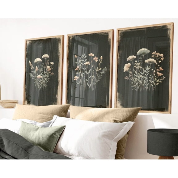 Luvia Rustic Floral Wildflower Print Set Of 3, Flowervintage Floral Decor, Antique Flower Art, Modern Wall Decor Set 3 Prints 8x12 UNFRAMED