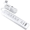 thumbnail image 1 of Power Strip Sharp 6 enchufes protegidos contra sobretensiones, 4 USB, color blanco, 1 of 7