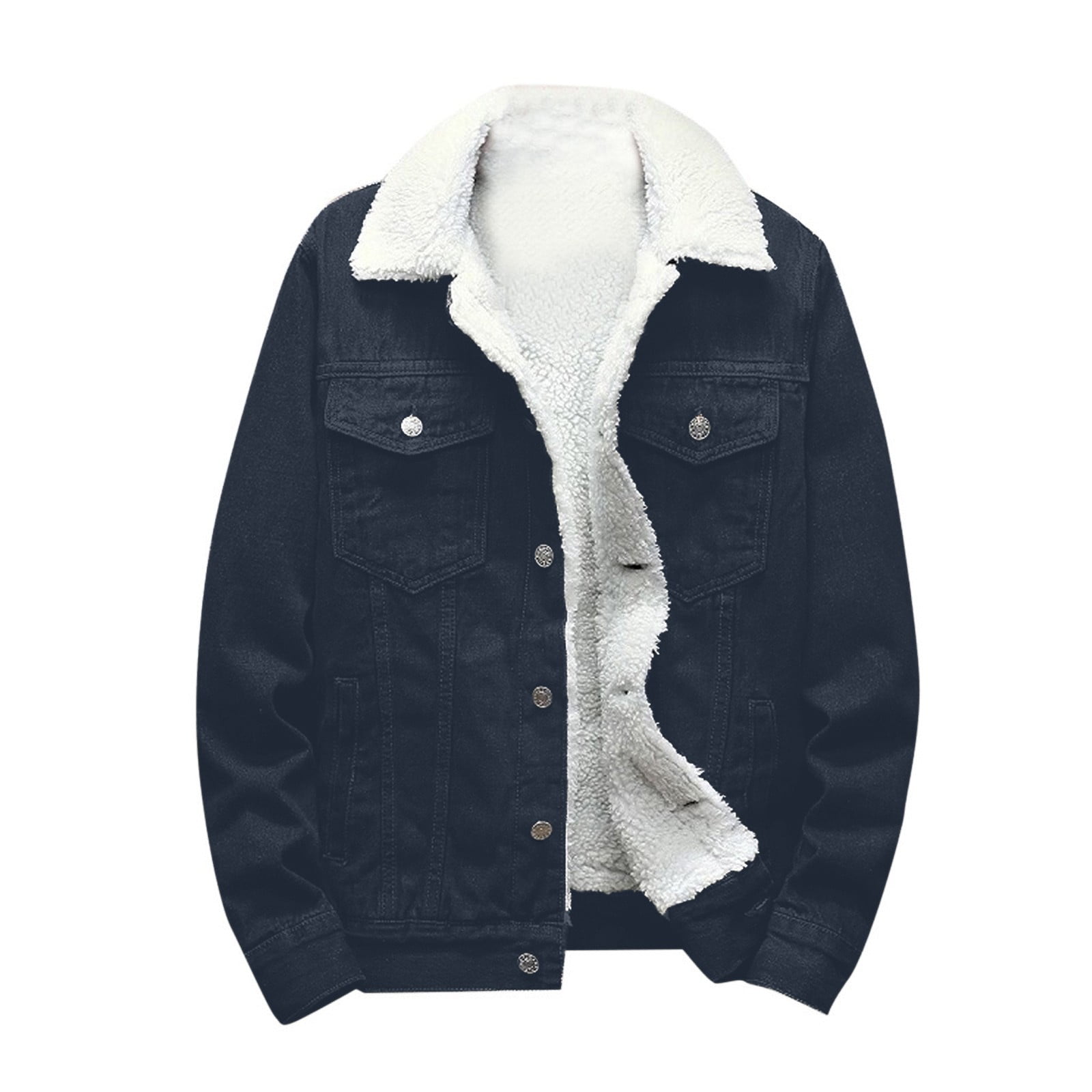 Smihono Men Casual Denim Jacket And Velvet Stand Collar Single Breasted Jacket Coat Black