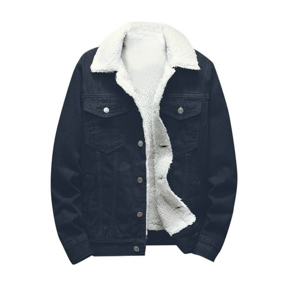 Winter Jackets for Men, Men Casual Denim Jacket And Velvet Stand-collar Single-breasted Jacket Coat