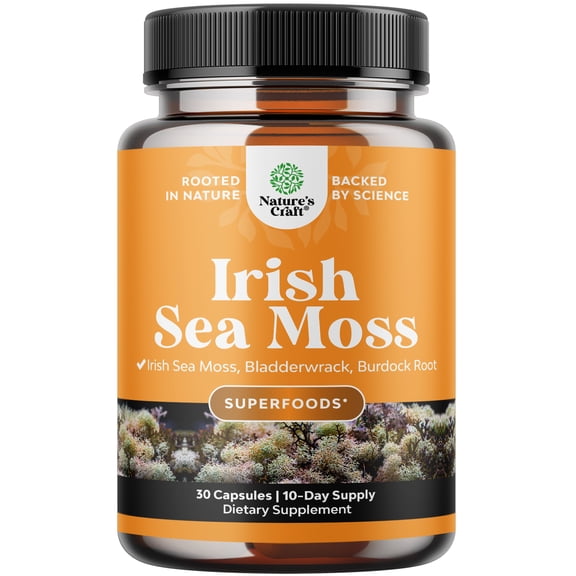 Nature’s Craft Organic Irish Sea Moss Capsules for Immune Support and Thyroid Support, 30 Count