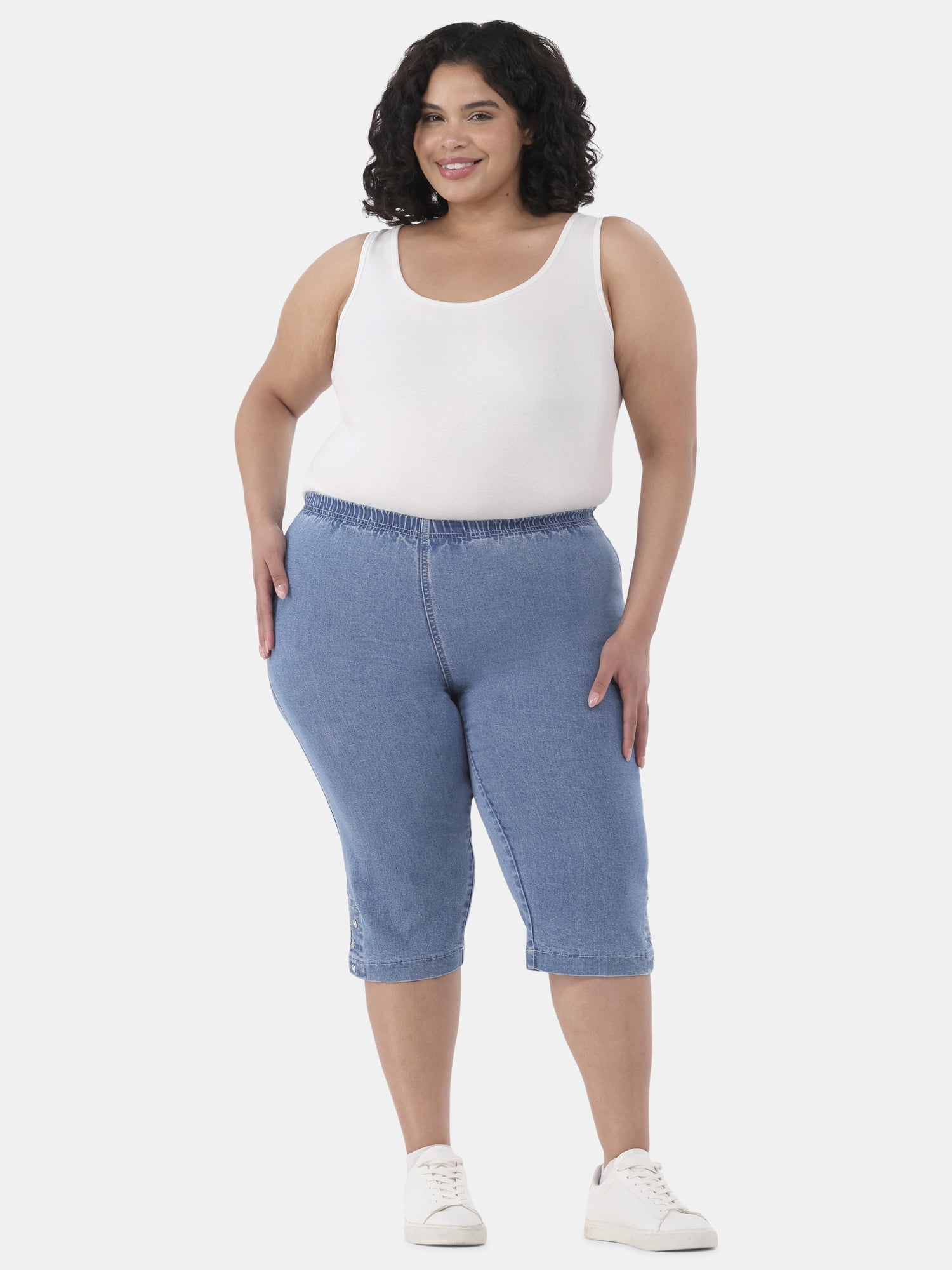 JMS Just My Size by Hanes Women's Plus Size Pull on Bling Tab Capri Pants, Sizes 0X-4X