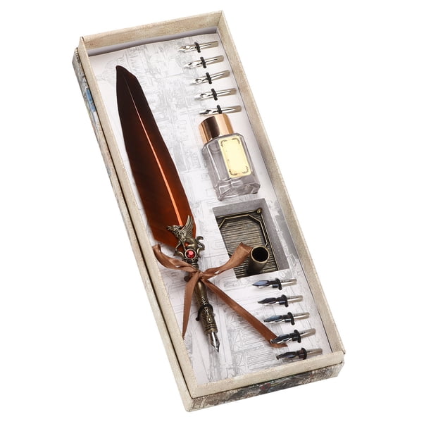 Caja de regalo, juego de bolígrafos de plumas Retro Vintage, traje de escritura, características mejoradas Jadeshay A