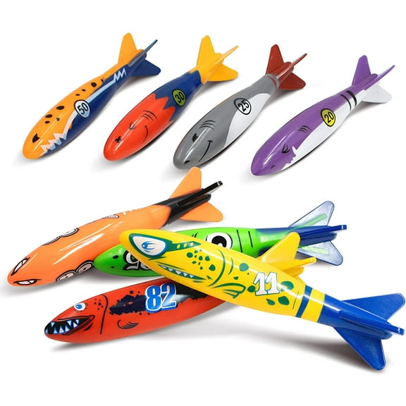 8 Pack Torpedo Bandits Diving Toy Rockets - Swimming Pool Underwater Game Shark Design